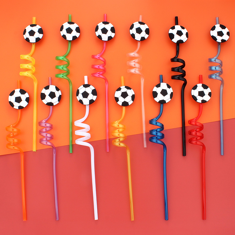 Reusable Straw - 12 stuks rietjes met voetbalthema, herbruikbaar