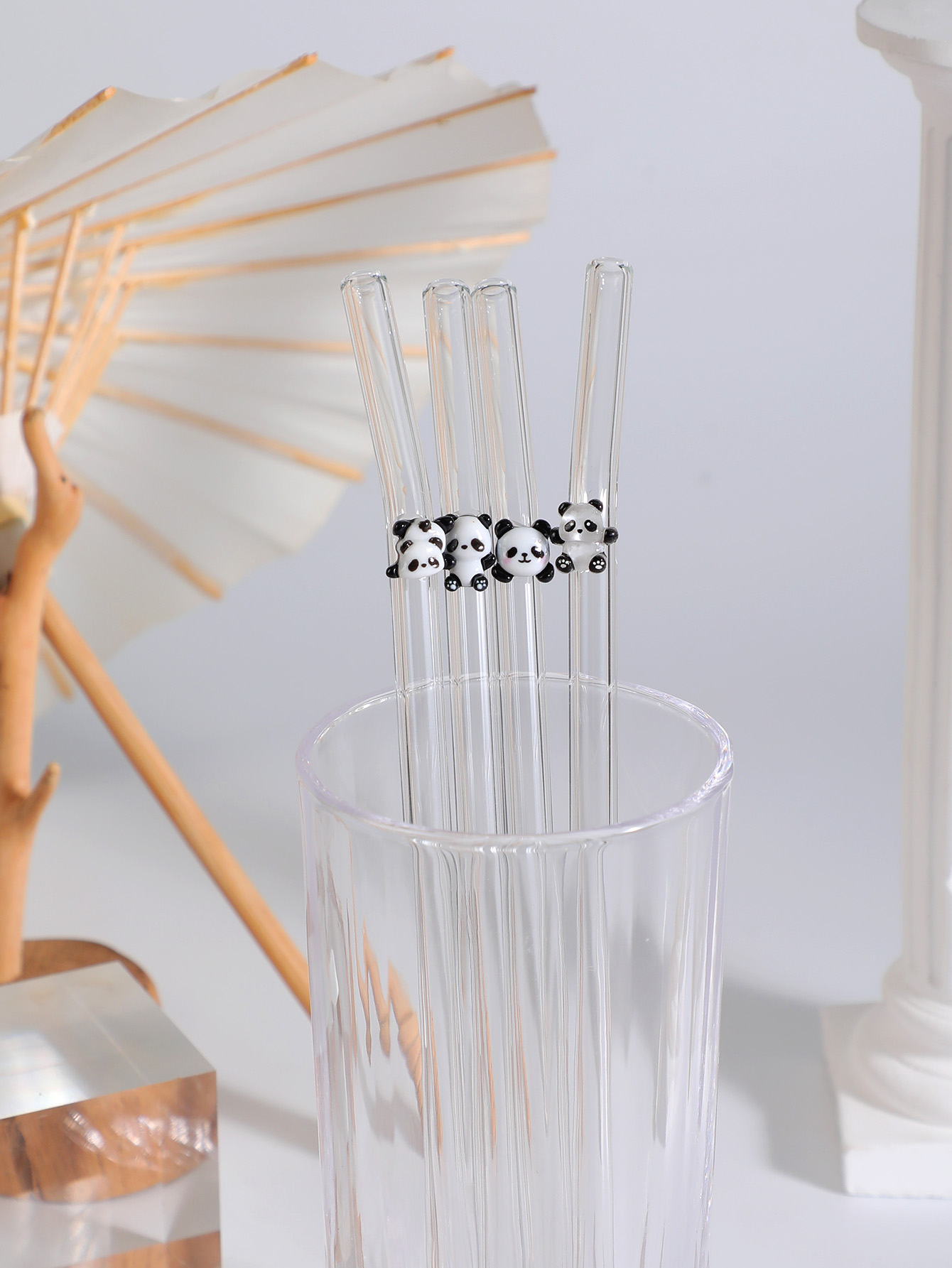 Reusable Straw - 4/7PCS Panda Design herbruikbaar gebogen glazen