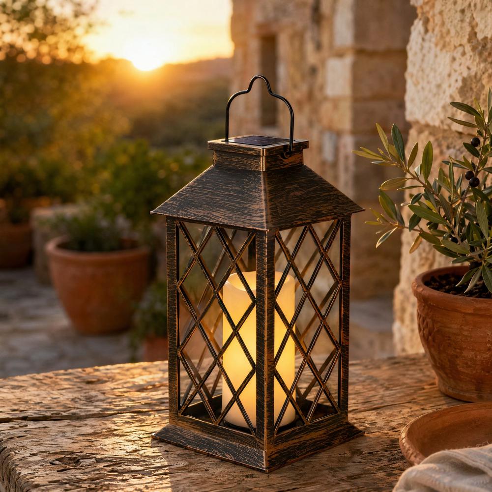 Solar Garden Light - Retro zonnelantaarn, zonne-energie kaarsenlantaarn voor buiten,